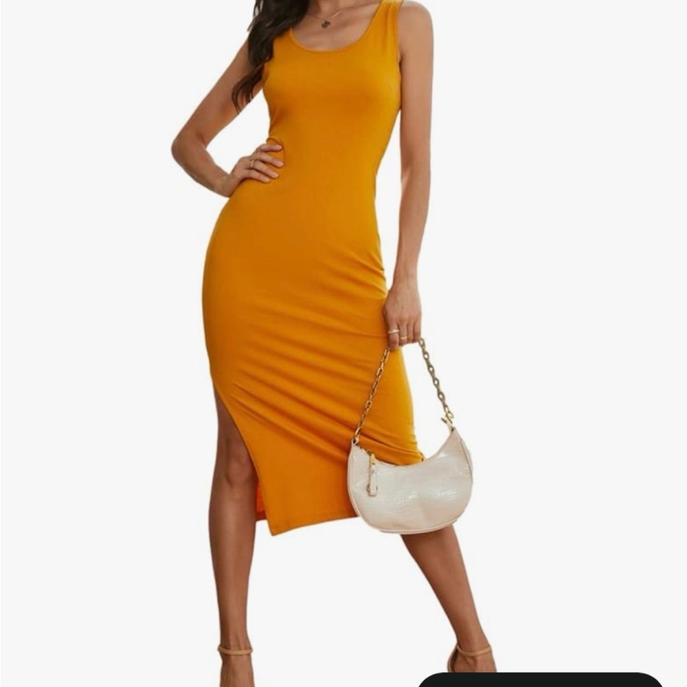 Women’s Scoop Neck Sleeveless Tank Bodycon Dress with Slit